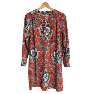 Loft bright colorful orange floral paisley print shift style dress size MP
